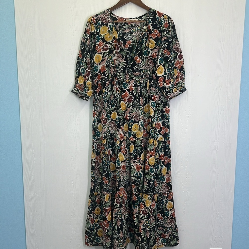 Natural Life - Boho Colorful Fun Floral Tie Neck Maxi Dress Size XS / Small - Picture 7 of 11